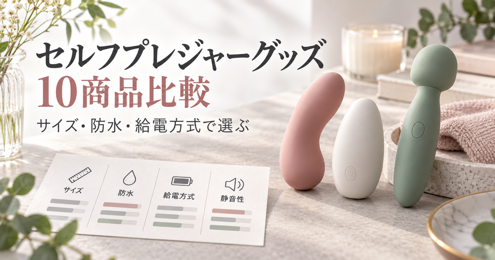 セルフプレジャーグッズ10商品比較。サイズ・防水・給電方式で選ぶ