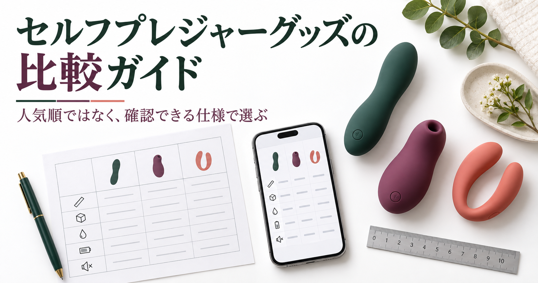 セルフプレジャーグッズの比較ガイド。人気順ではなく、確認できる仕様で選ぶ
