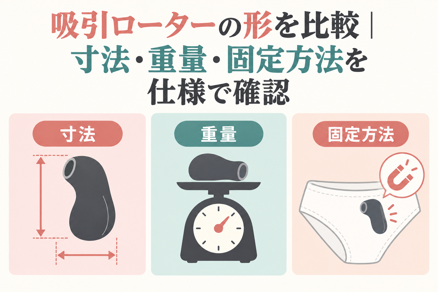 吸引ローターの形を比較｜寸法・重量・固定方法を仕様で確認